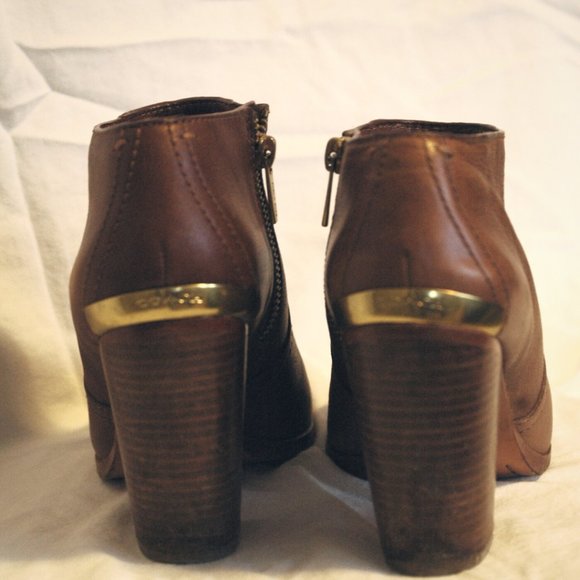Coach Hattie Camel Brown Gold Leather Ankle Boot - Picture 2 of 4